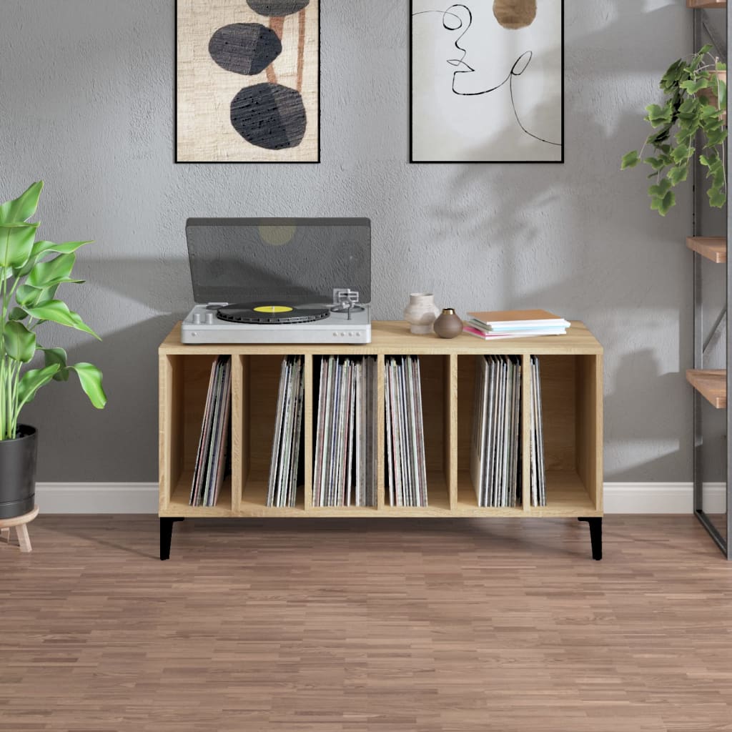 Platenkast 100x38x48 cm bewerkt hout sonoma eikenkleurig is nu te koop bij PeponiXL, paradijselijk wonen!