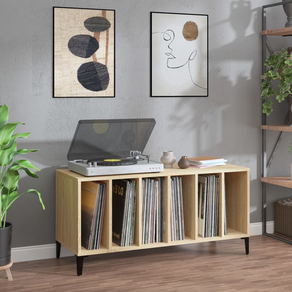 Platenkast 100x38x48 cm bewerkt hout sonoma eikenkleurig is nu te koop bij PeponiXL, paradijselijk wonen!
