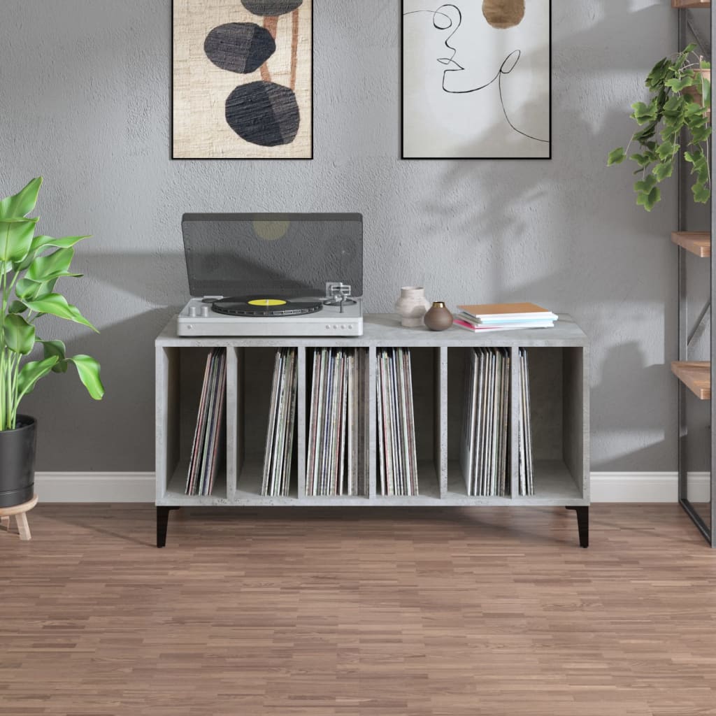 Platenkast 100x38x48 cm bewerkt hout betongrijs is nu te koop bij PeponiXL, paradijselijk wonen!