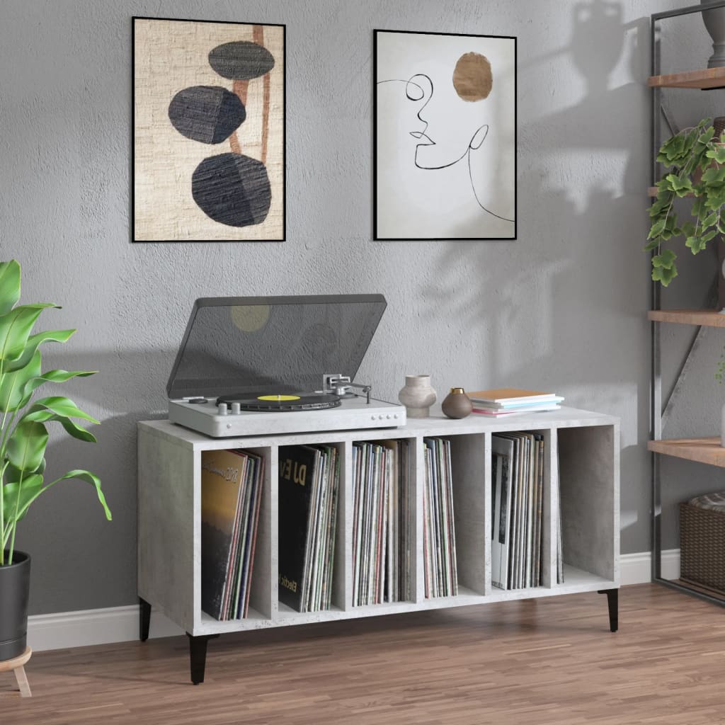 Platenkast 100x38x48 cm bewerkt hout betongrijs is nu te koop bij PeponiXL, paradijselijk wonen!