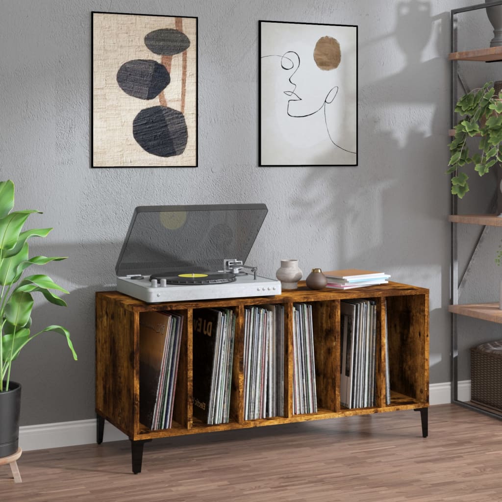 Platenkast 100x38x48 cm bewerkt hout gerookt eikenkleurig is nu te koop bij PeponiXL, paradijselijk wonen!
