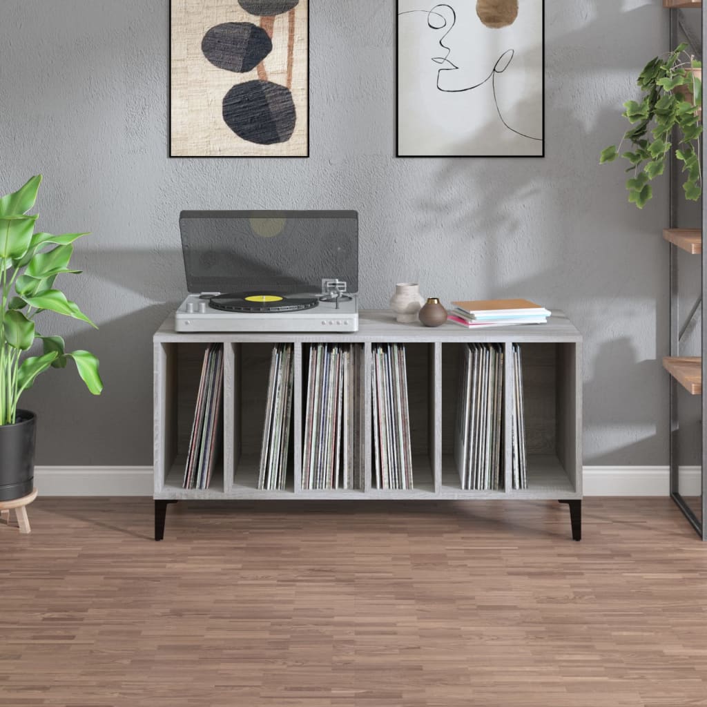 Platenkast 100x38x48 cm bewerkt hout grijs sonoma eikenkleurig is nu te koop bij PeponiXL, paradijselijk wonen!