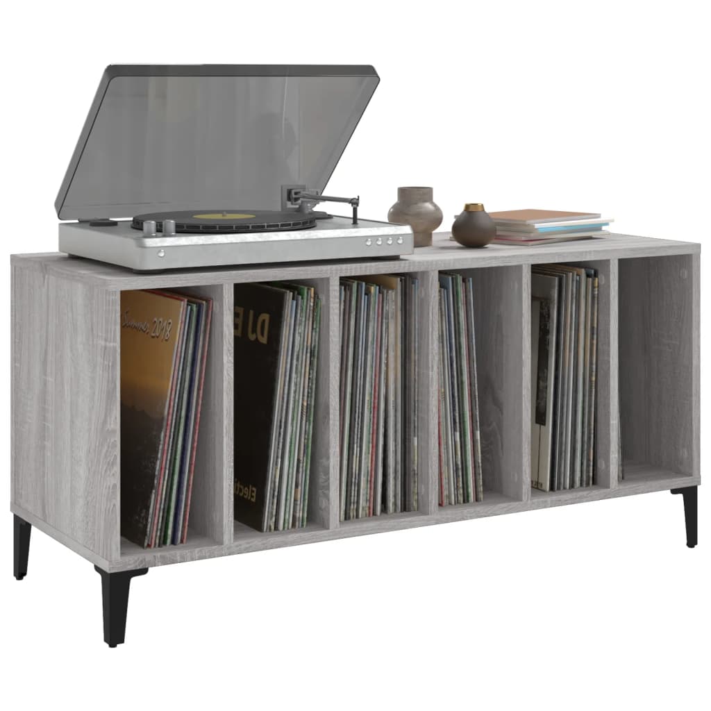 Platenkast 100x38x48 cm bewerkt hout grijs sonoma eikenkleurig is nu te koop bij PeponiXL, paradijselijk wonen!