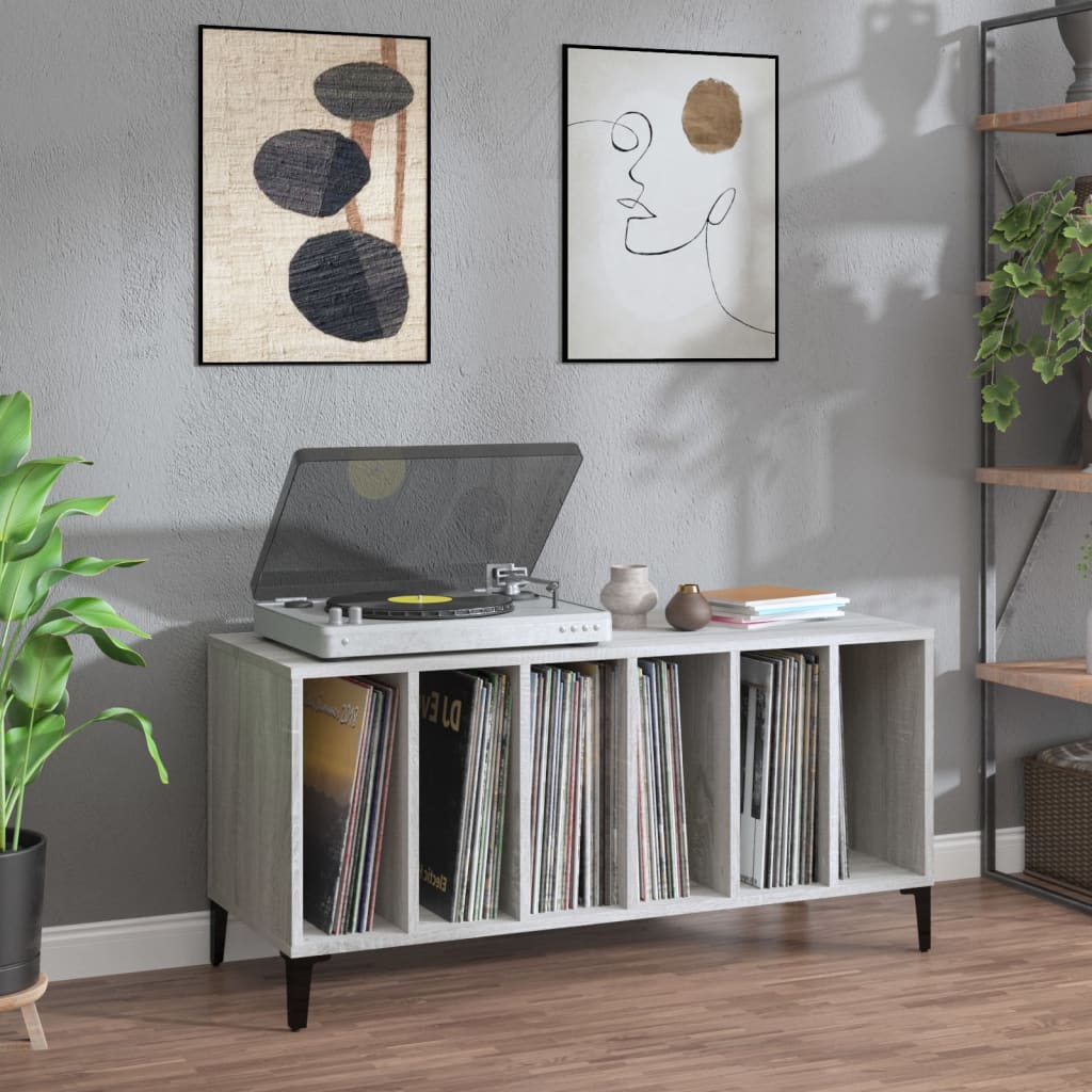 Platenkast 100x38x48 cm bewerkt hout grijs sonoma eikenkleurig is nu te koop bij PeponiXL, paradijselijk wonen!