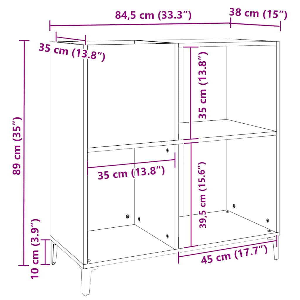 Platenkast 84,5x38x89 cm bewerkt hout grijs sonoma eikenkleurig is nu te koop bij PeponiXL, paradijselijk wonen!