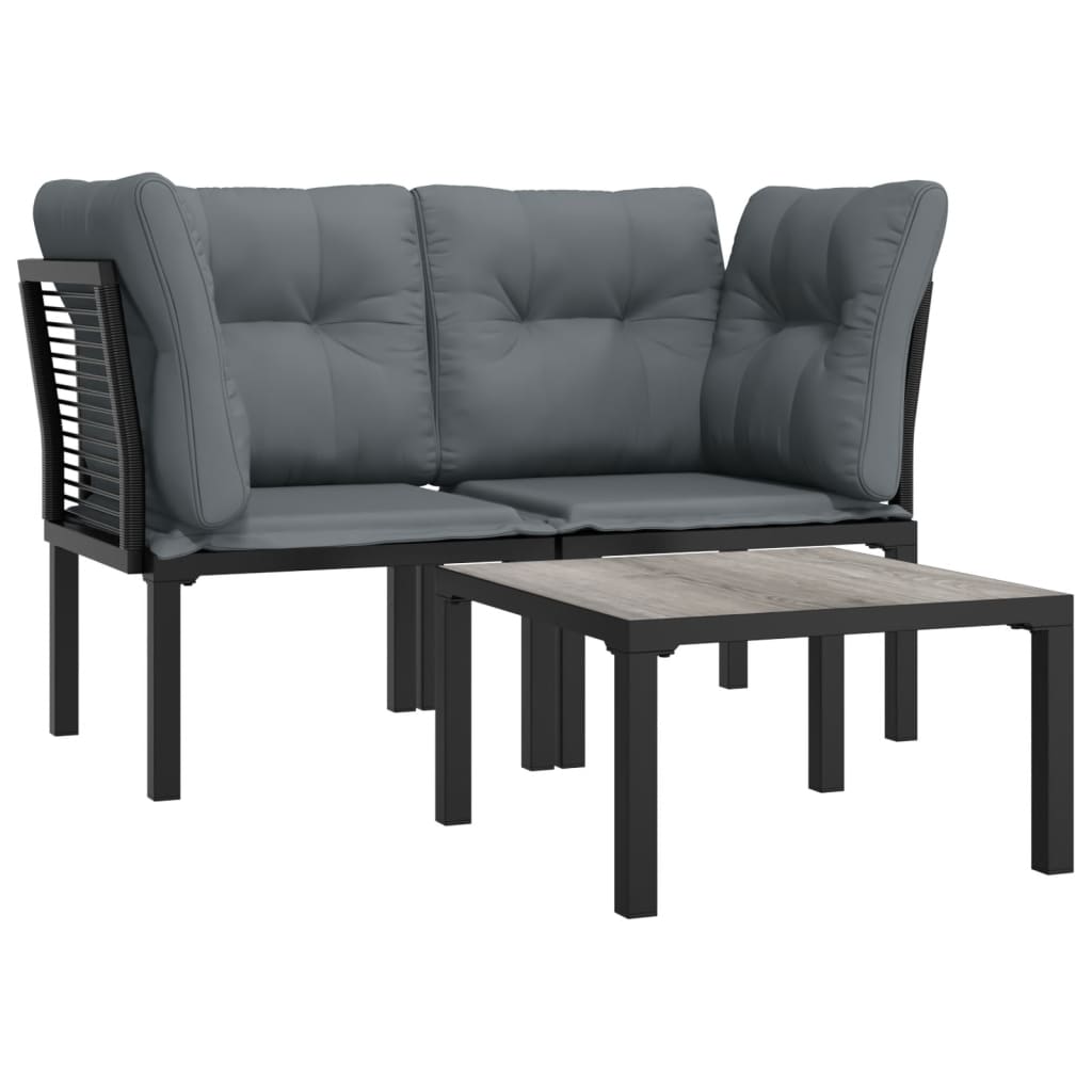 3-delige Loungeset met kussens poly rattan zwart en grijs is nu te koop bij PeponiXL, paradijselijk wonen!