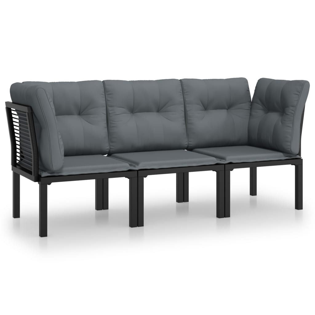 3-delige Loungeset met kussens poly rattan zwart en grijs is nu te koop bij PeponiXL, paradijselijk wonen!