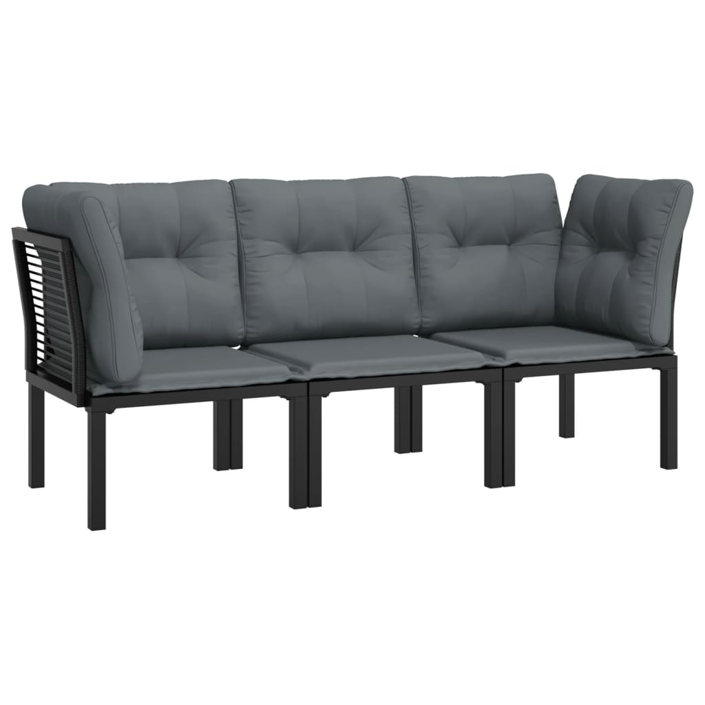 3-delige Loungeset met kussens poly rattan zwart en grijs is nu te koop bij PeponiXL, paradijselijk wonen!
