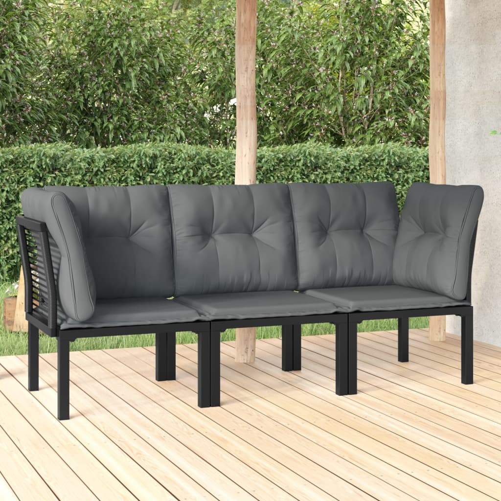 3-delige Loungeset met kussens poly rattan zwart en grijs is nu te koop bij PeponiXL, paradijselijk wonen!