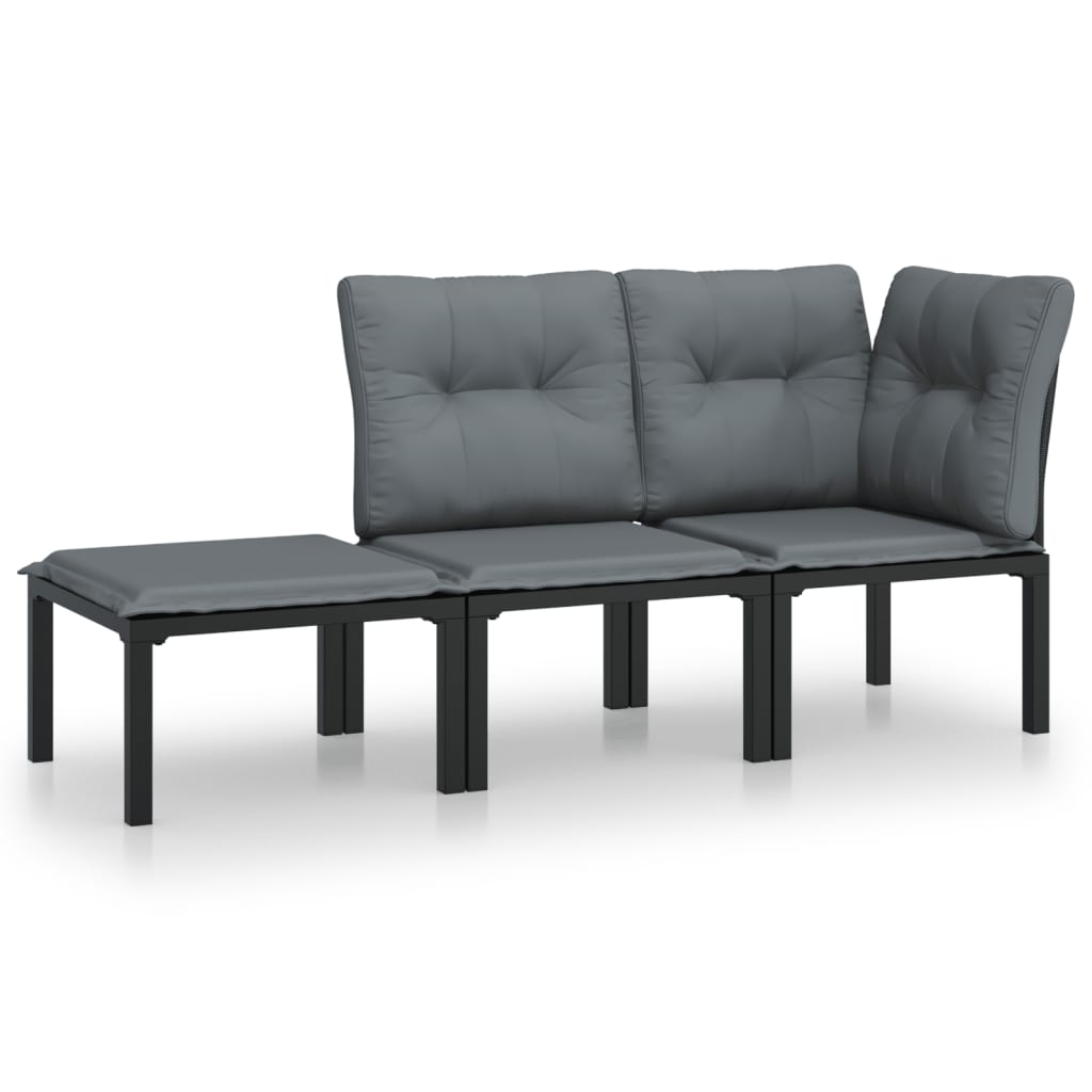 3-delige Loungeset met kussens poly rattan zwart en grijs is nu te koop bij PeponiXL, paradijselijk wonen!