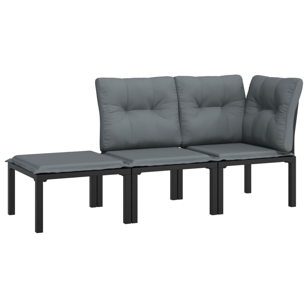 3-delige Loungeset met kussens poly rattan zwart en grijs is nu te koop bij PeponiXL, paradijselijk wonen!