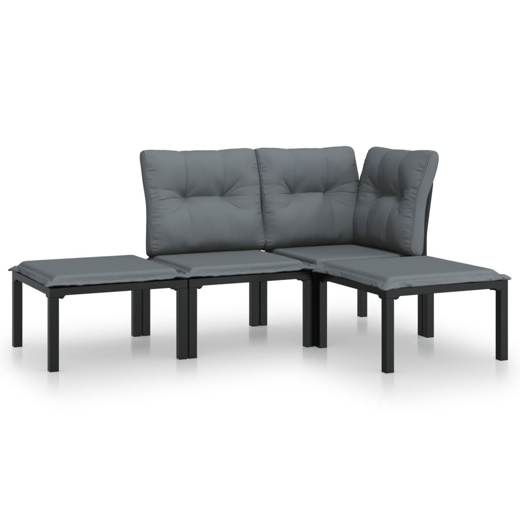 4-delige Loungeset poly rattan zwart en grijs is nu te koop bij PeponiXL, paradijselijk wonen!