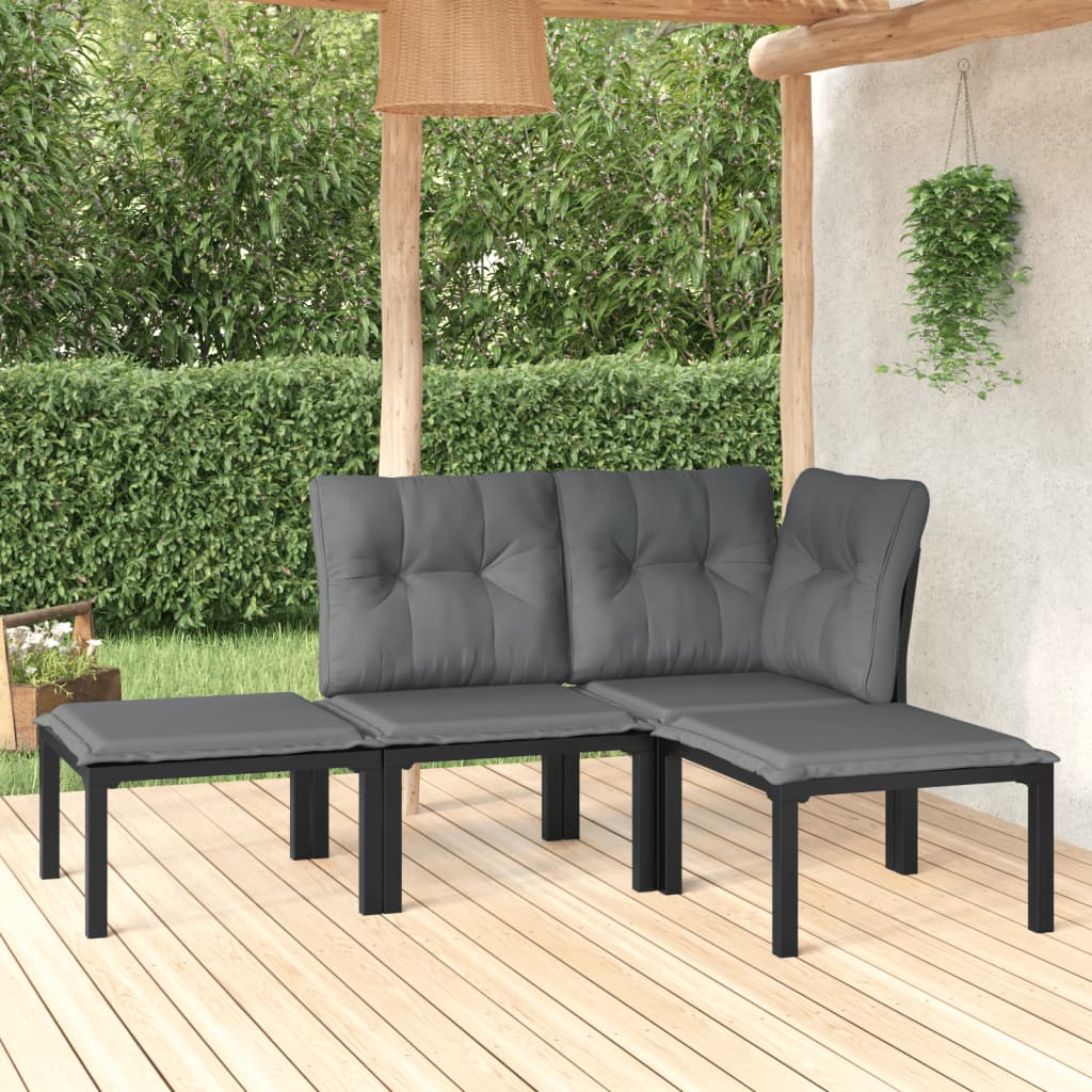 4-delige Loungeset poly rattan zwart en grijs is nu te koop bij PeponiXL, paradijselijk wonen!