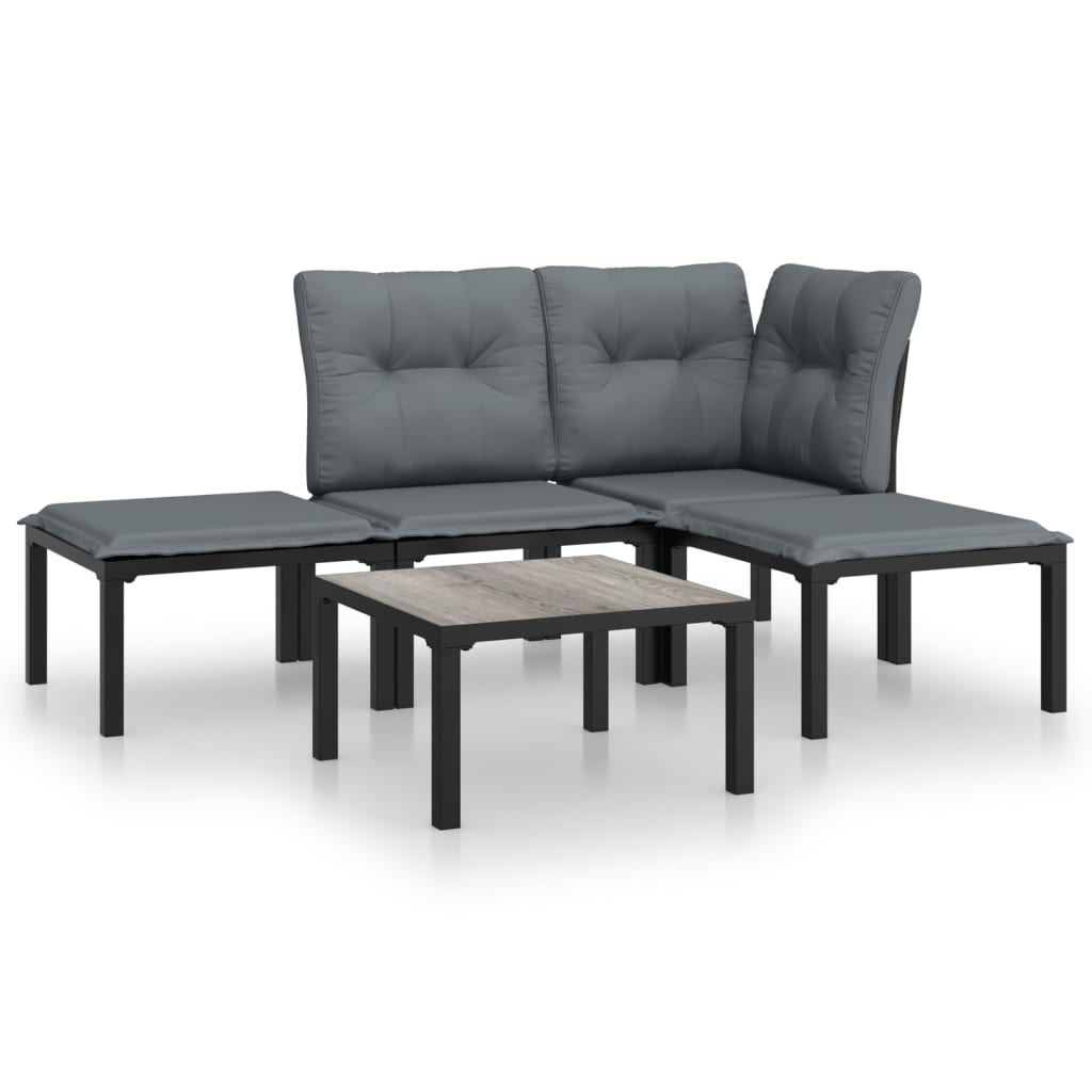 5-delige Loungeset poly rattan zwart en grijs is nu te koop bij PeponiXL, paradijselijk wonen!