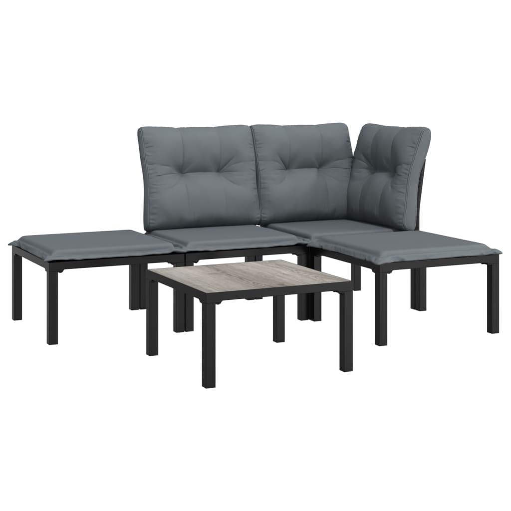 5-delige Loungeset poly rattan zwart en grijs is nu te koop bij PeponiXL, paradijselijk wonen!
