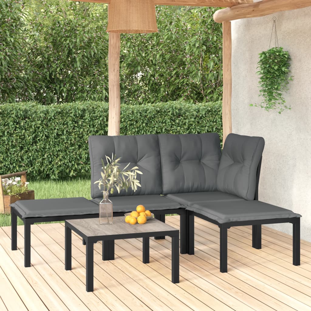 5-delige Loungeset poly rattan zwart en grijs is nu te koop bij PeponiXL, paradijselijk wonen!