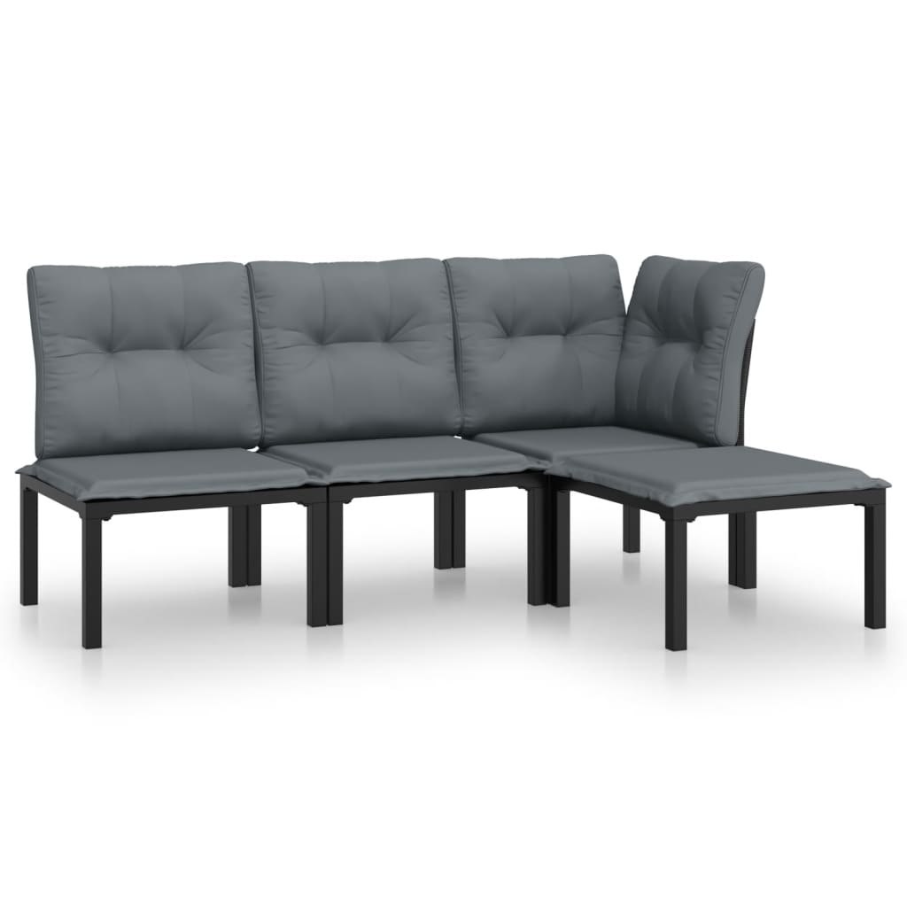 4-delige Loungeset poly rattan zwart en grijs is nu te koop bij PeponiXL, paradijselijk wonen!