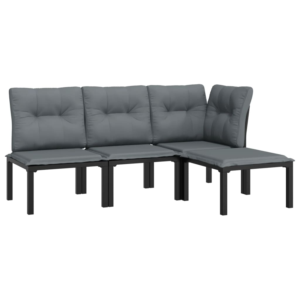4-delige Loungeset poly rattan zwart en grijs is nu te koop bij PeponiXL, paradijselijk wonen!