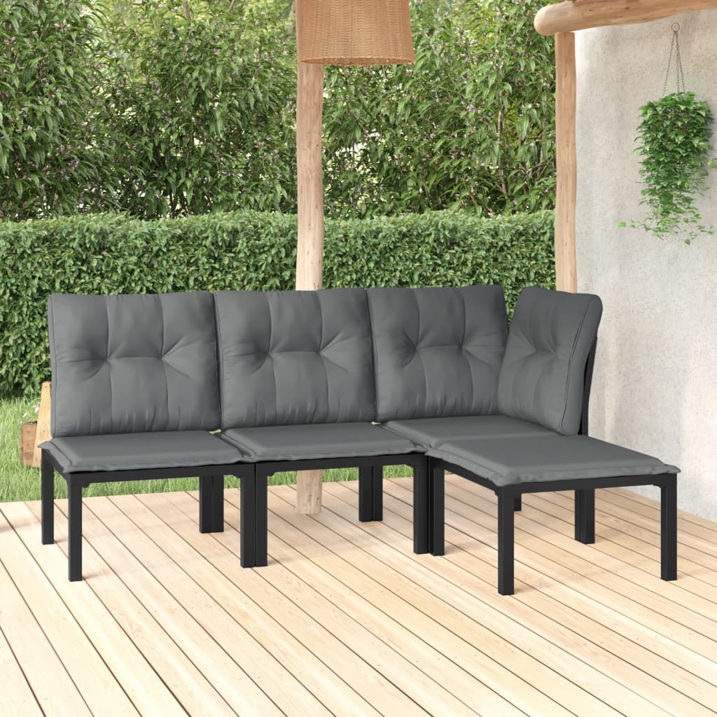 4-delige Loungeset poly rattan zwart en grijs is nu te koop bij PeponiXL, paradijselijk wonen!