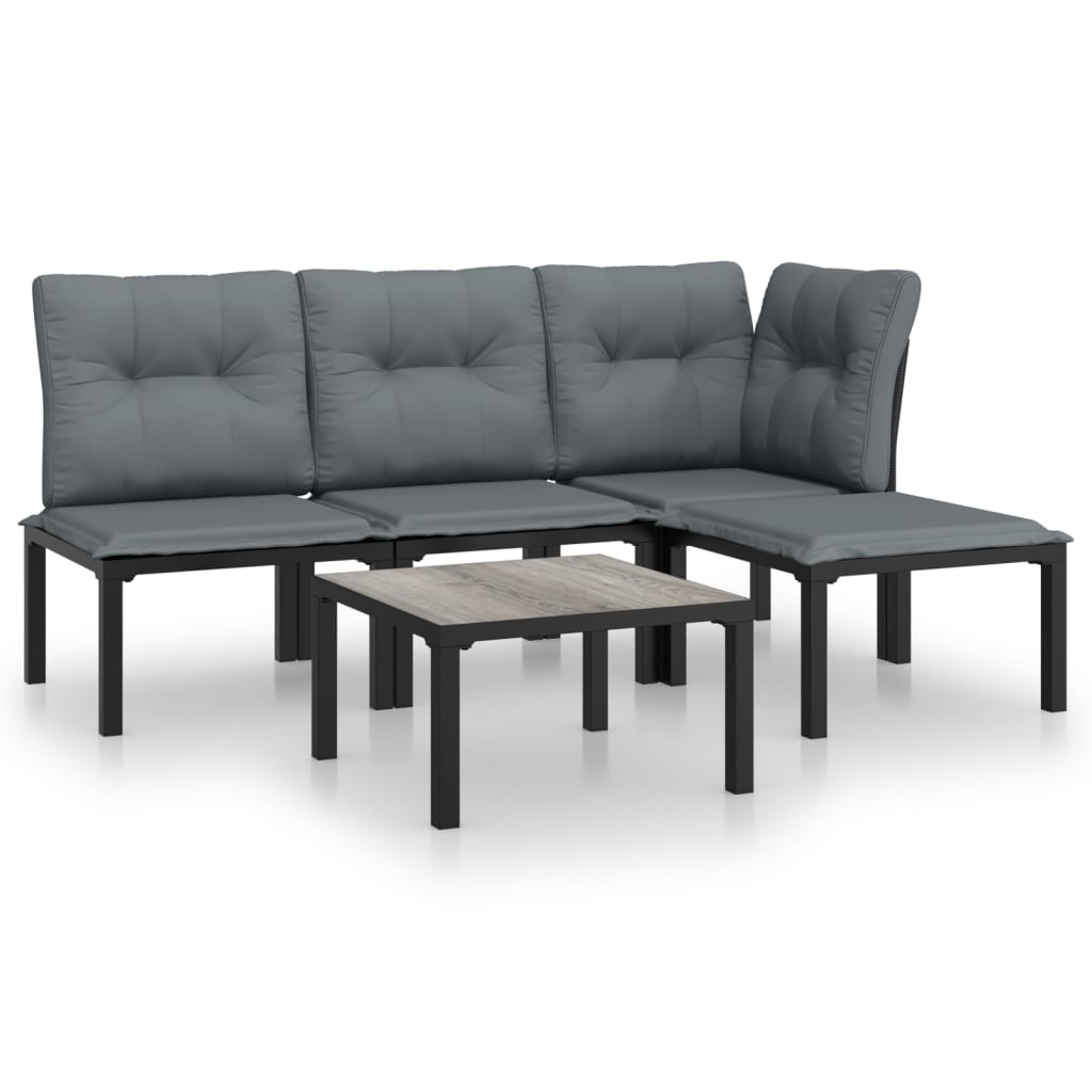 5-delige Loungeset poly rattan zwart en grijs is nu te koop bij PeponiXL, paradijselijk wonen!