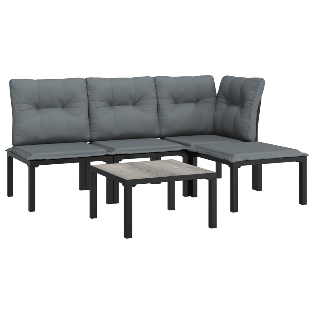 5-delige Loungeset poly rattan zwart en grijs is nu te koop bij PeponiXL, paradijselijk wonen!