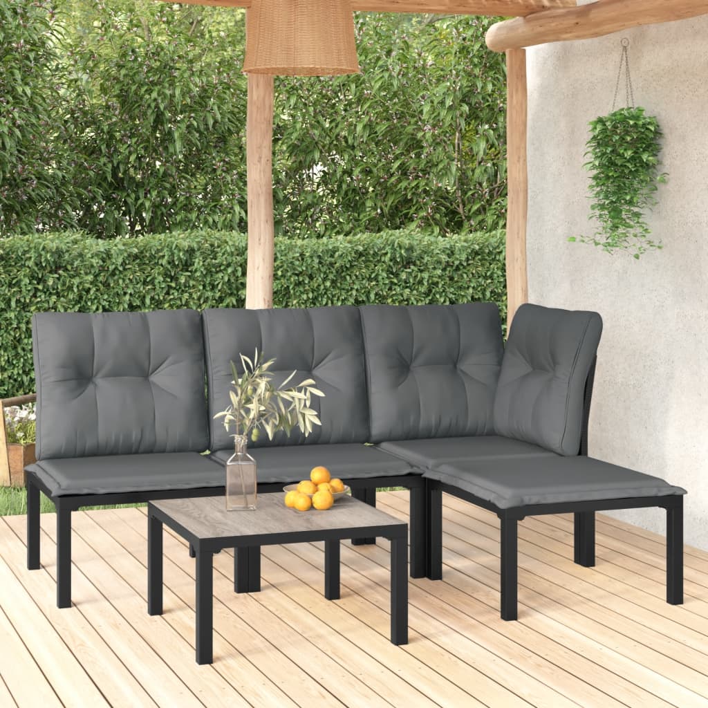 5-delige Loungeset poly rattan zwart en grijs is nu te koop bij PeponiXL, paradijselijk wonen!
