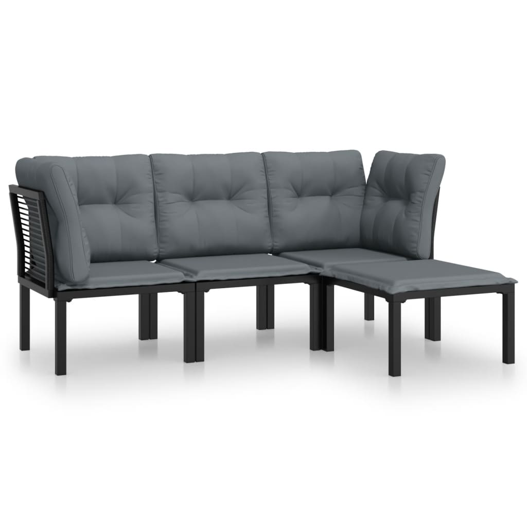 4-delige Loungeset poly rattan zwart en grijs is nu te koop bij PeponiXL, paradijselijk wonen!