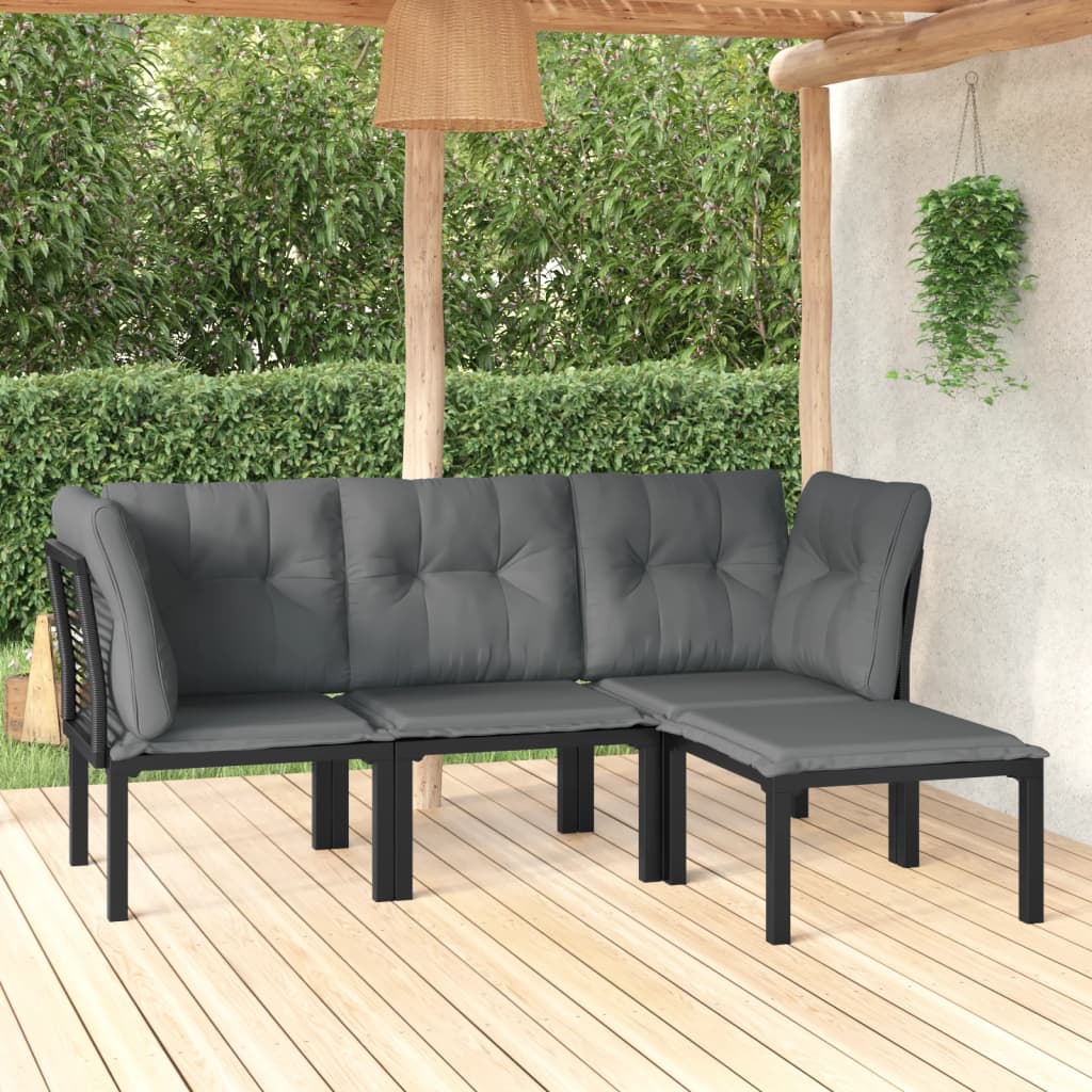 4-delige Loungeset poly rattan zwart en grijs is nu te koop bij PeponiXL, paradijselijk wonen!