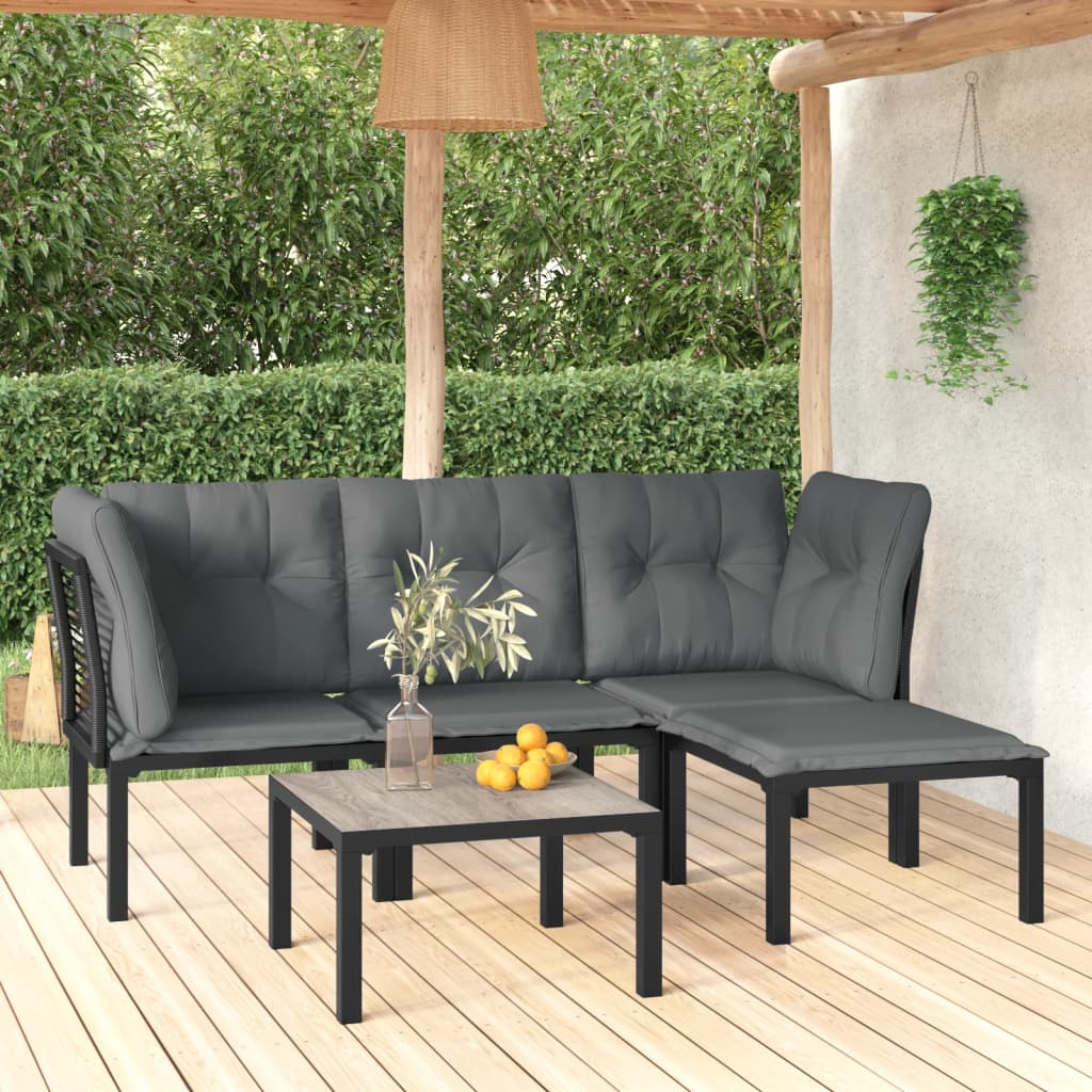 5-delige Loungeset poly rattan zwart en grijs is nu te koop bij PeponiXL, paradijselijk wonen!