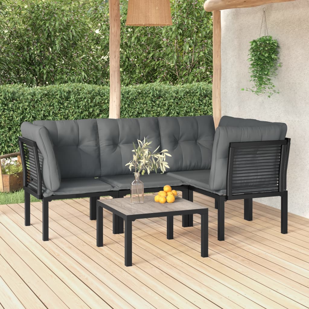 5-delige Loungeset poly rattan zwart en grijs is nu te koop bij PeponiXL, paradijselijk wonen!