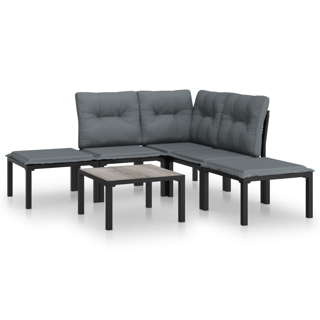 6-delige Loungeset poly rattan zwart en grijs is nu te koop bij PeponiXL, paradijselijk wonen!