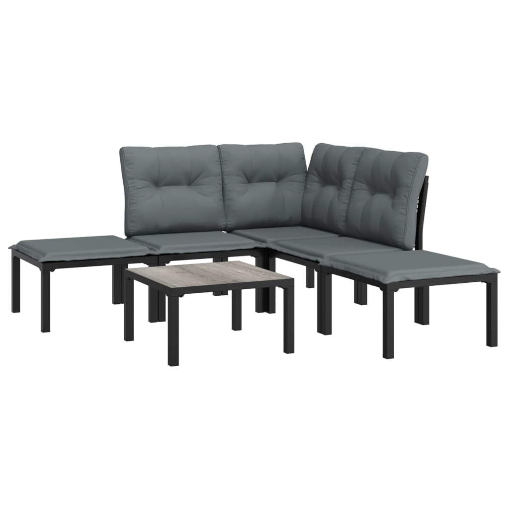 6-delige Loungeset poly rattan zwart en grijs is nu te koop bij PeponiXL, paradijselijk wonen!