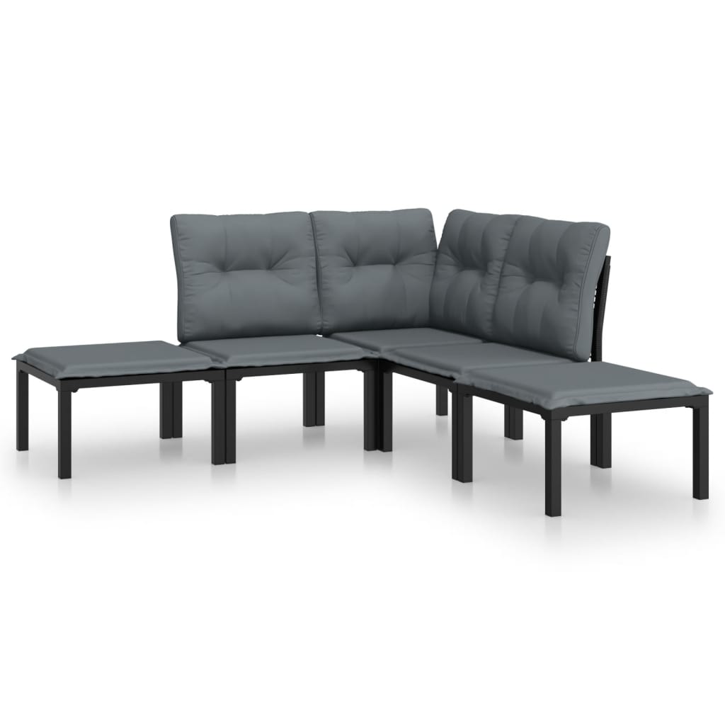 5-delige Loungeset poly rattan zwart en grijs is nu te koop bij PeponiXL, paradijselijk wonen!