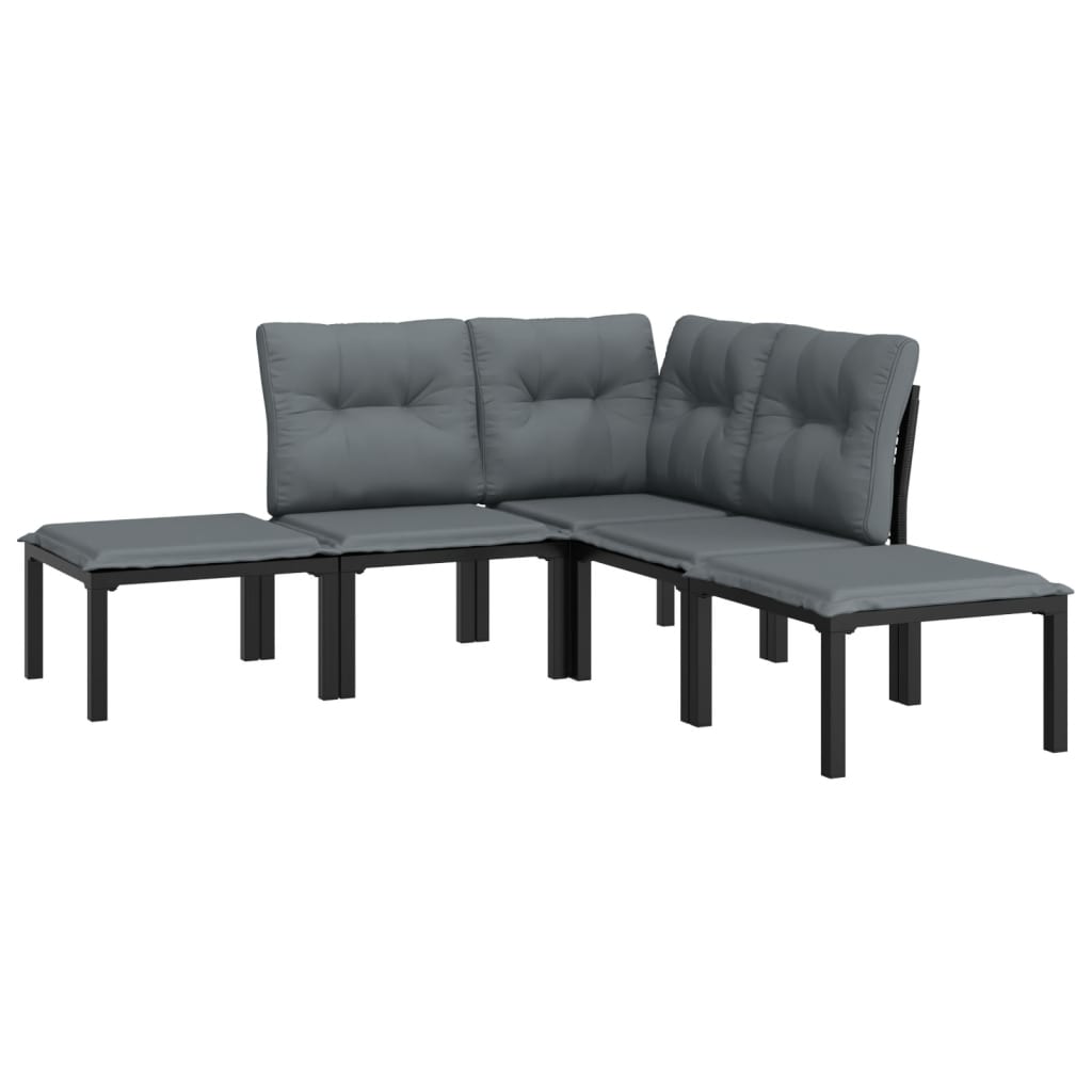 5-delige Loungeset poly rattan zwart en grijs is nu te koop bij PeponiXL, paradijselijk wonen!