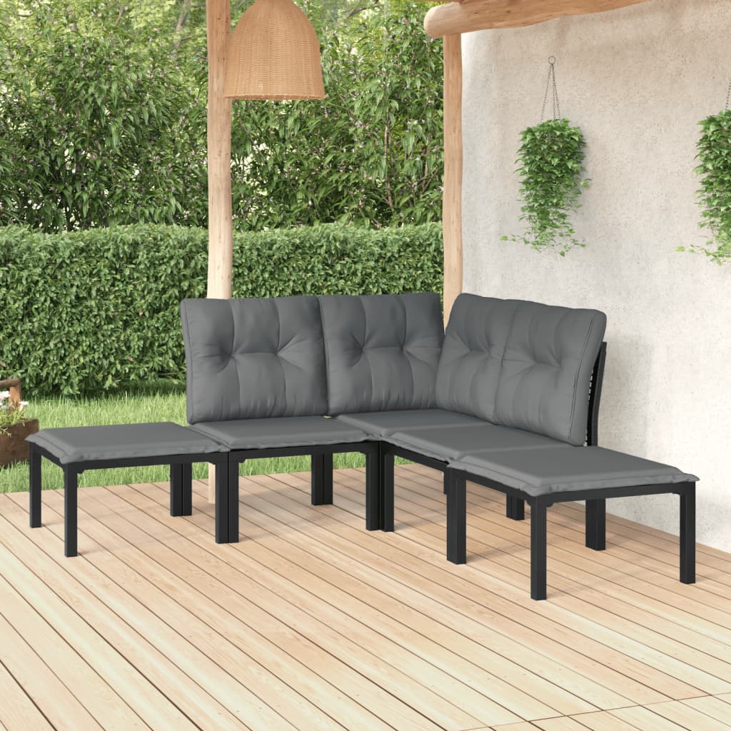 5-delige Loungeset poly rattan zwart en grijs is nu te koop bij PeponiXL, paradijselijk wonen!