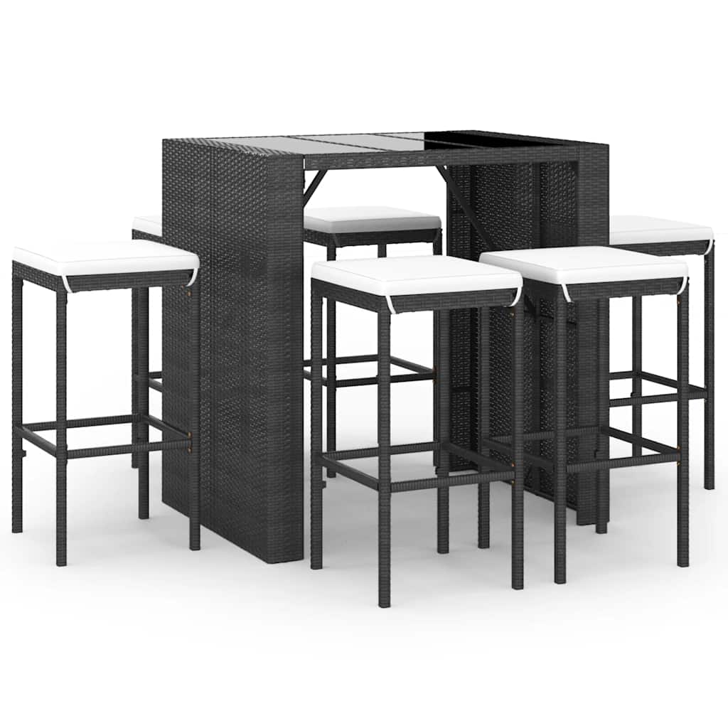 7-delige Tuinbarset met kussens poly rattan zwart is nu te koop bij PeponiXL, paradijselijk wonen!