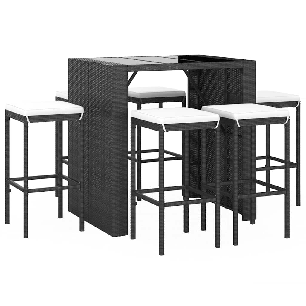 7-delige Tuinbarset met kussens poly rattan zwart is nu te koop bij PeponiXL, paradijselijk wonen!