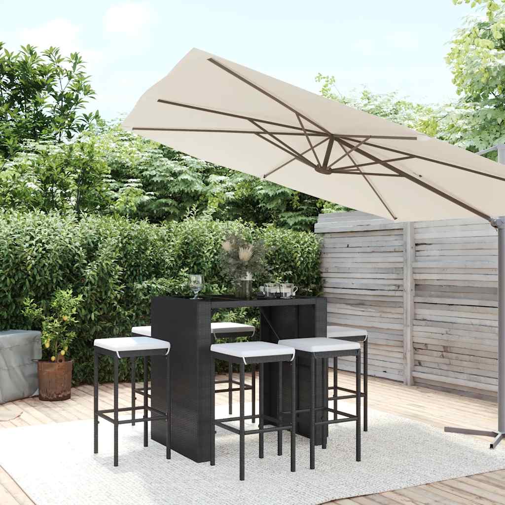 7-delige Tuinbarset met kussens poly rattan zwart is nu te koop bij PeponiXL, paradijselijk wonen!