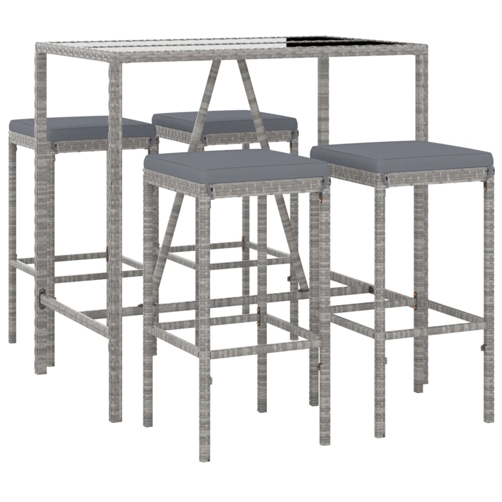 5-delige Tuinbarset met kussens poly rattan grijs is nu te koop bij PeponiXL, paradijselijk wonen!