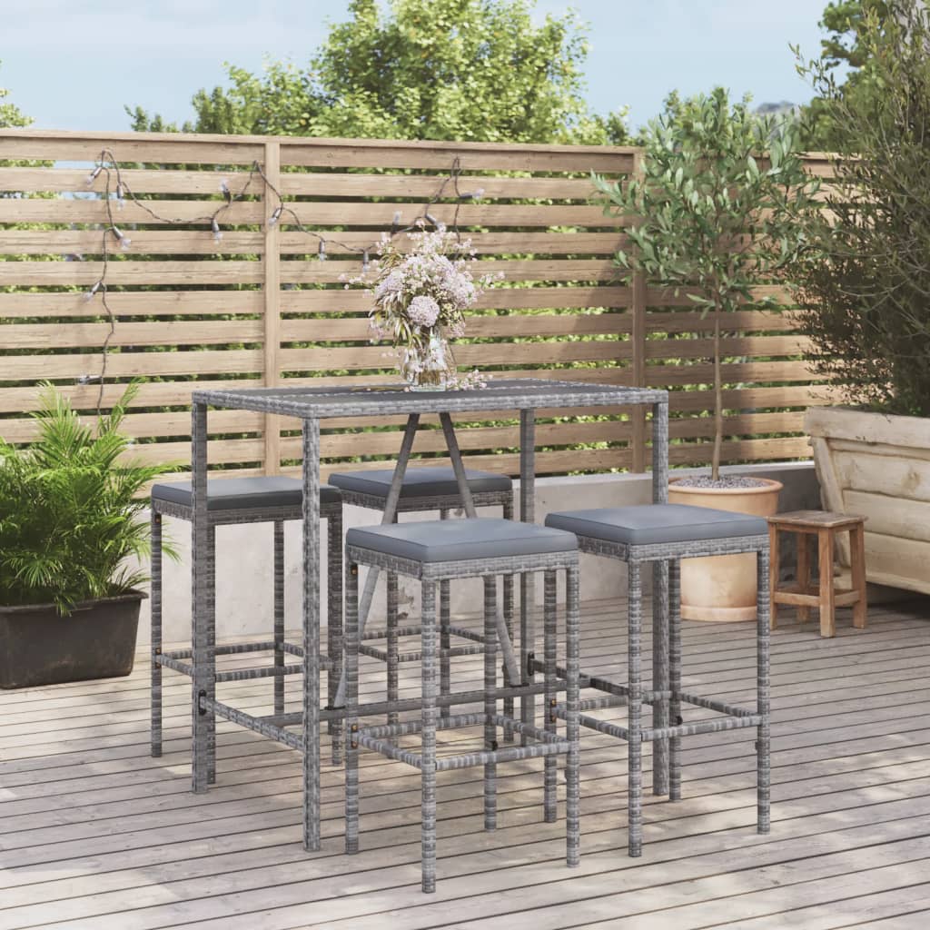 5-delige Tuinbarset met kussens poly rattan grijs is nu te koop bij PeponiXL, paradijselijk wonen!