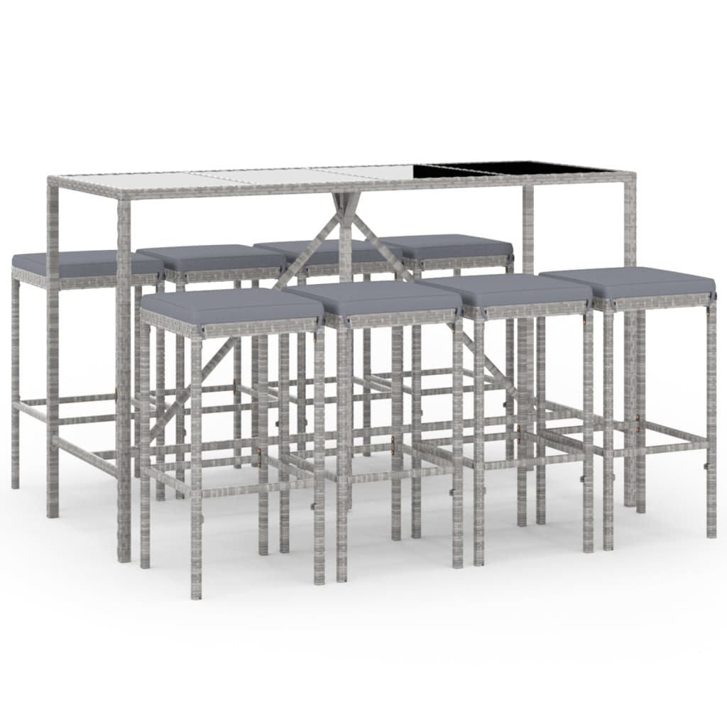 9-delige Tuinbarset met kussens poly rattan grijs is nu te koop bij PeponiXL, paradijselijk wonen!