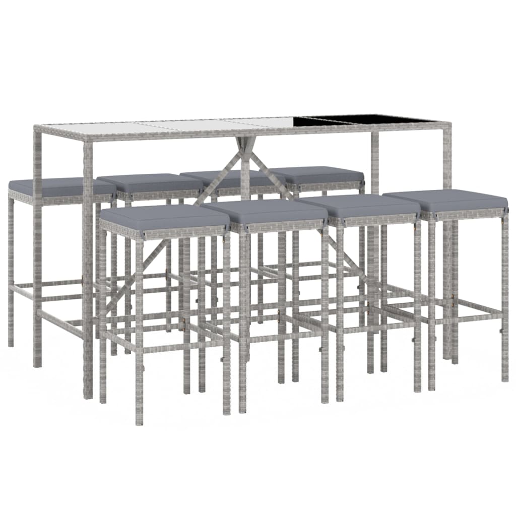 9-delige Tuinbarset met kussens poly rattan grijs is nu te koop bij PeponiXL, paradijselijk wonen!