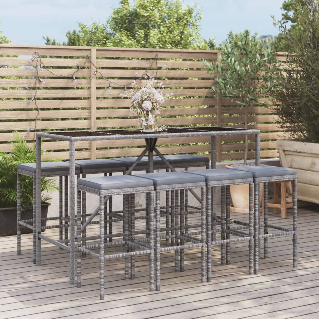 9-delige Tuinbarset met kussens poly rattan grijs is nu te koop bij PeponiXL, paradijselijk wonen!