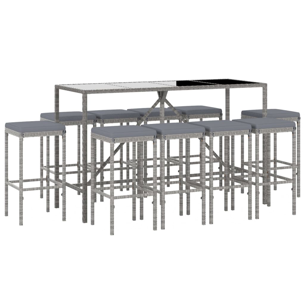 11-delige Tuinbarset met kussens poly rattan grijs is nu te koop bij PeponiXL, paradijselijk wonen!
