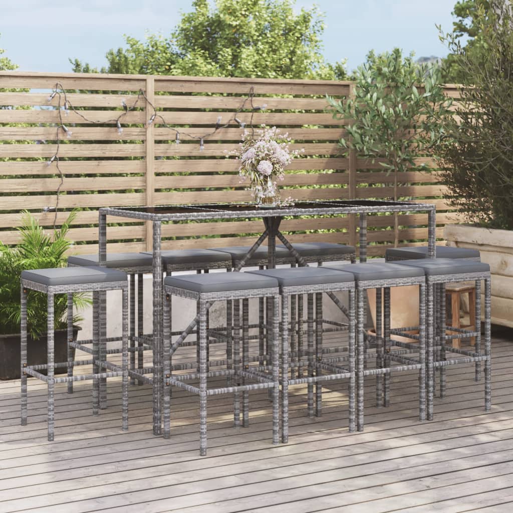 11-delige Tuinbarset met kussens poly rattan grijs is nu te koop bij PeponiXL, paradijselijk wonen!
