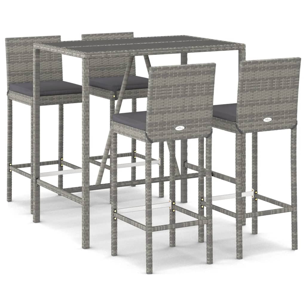 5-delige Tuinbarset met kussens poly rattan grijs is nu te koop bij PeponiXL, paradijselijk wonen!