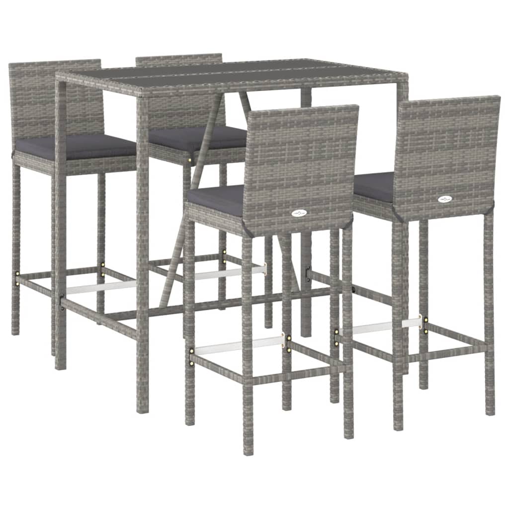 5-delige Tuinbarset met kussens poly rattan grijs is nu te koop bij PeponiXL, paradijselijk wonen!