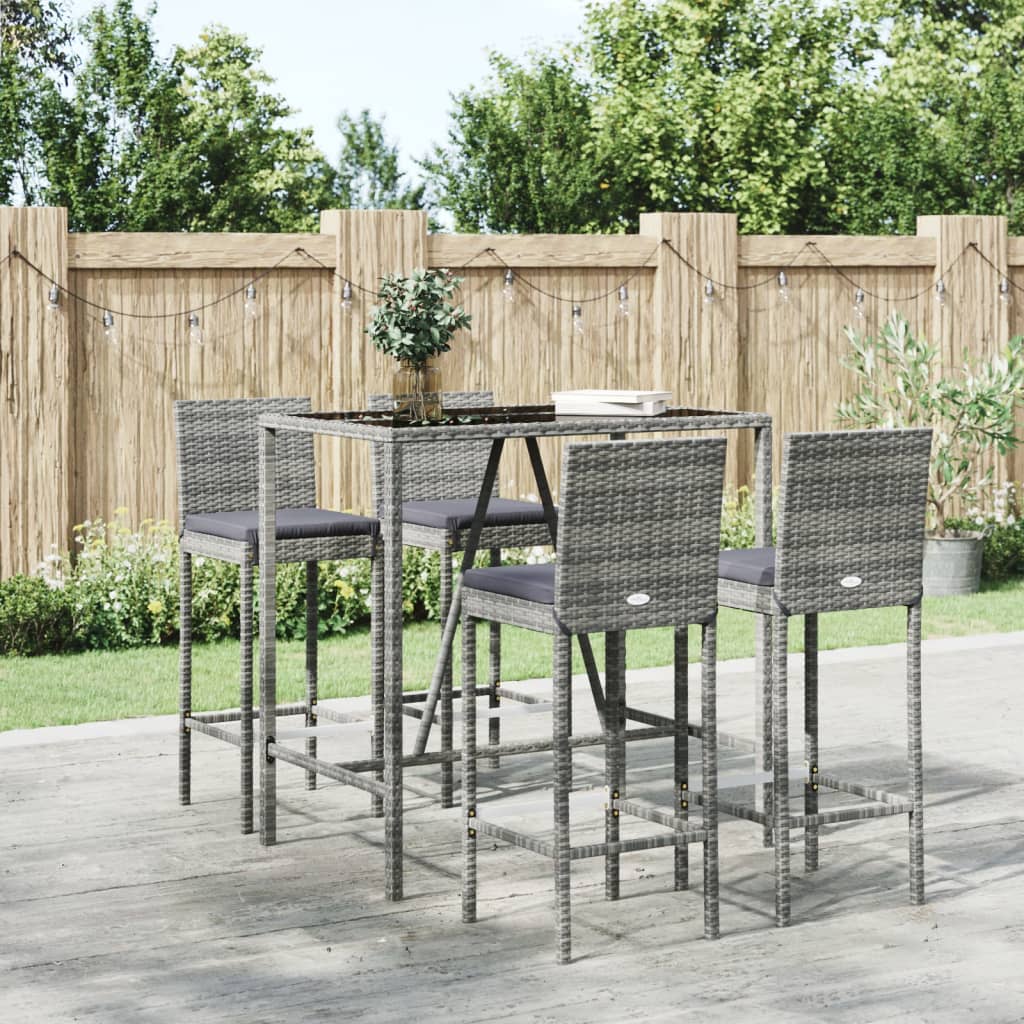 5-delige Tuinbarset met kussens poly rattan grijs is nu te koop bij PeponiXL, paradijselijk wonen!