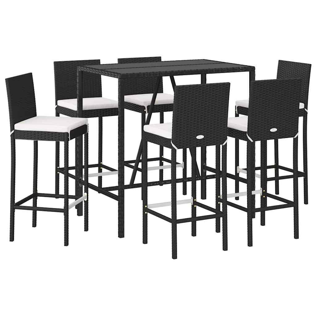 7-delige Tuinbarset met kussens poly rattan zwart