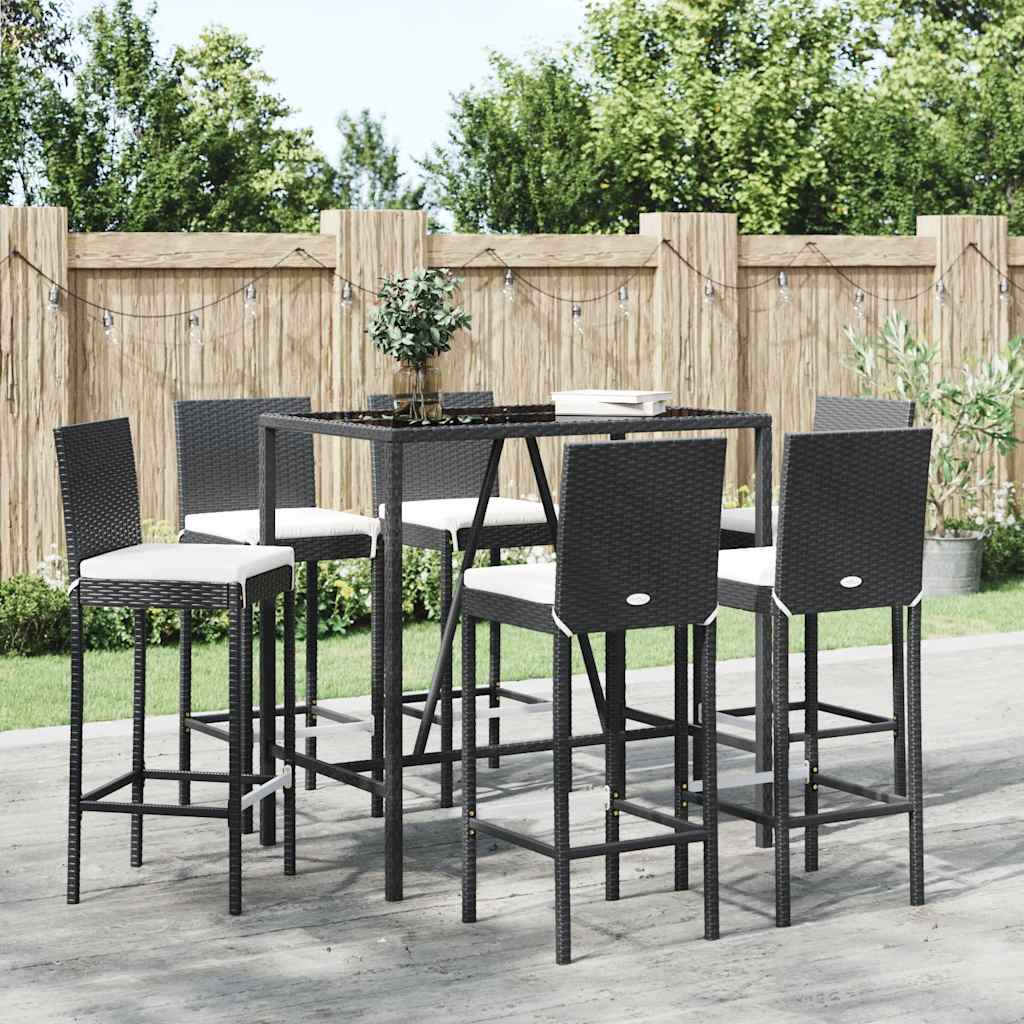 7-delige Tuinbarset met kussens poly rattan zwart